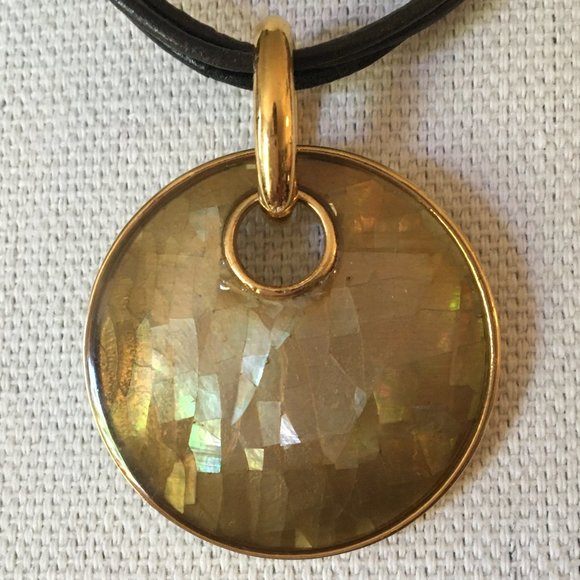 Lia Sophia Leather Necklace Cracked Beige Pendant - Picture 6 of 13